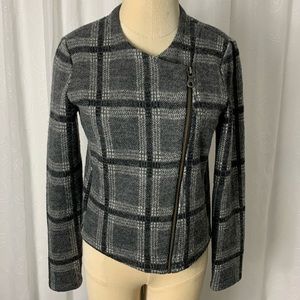 Joie gray plaid wool jacket with asymmetrical zipper